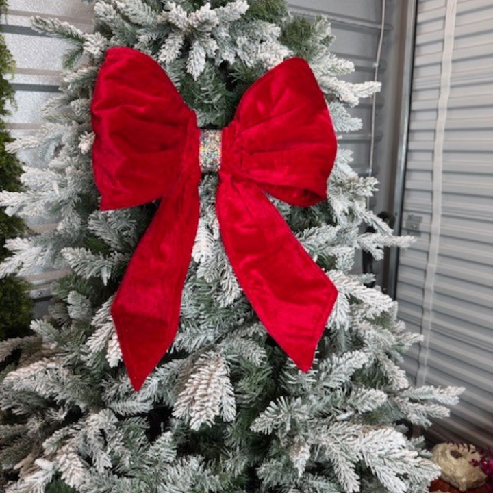 Farrisilk 11" x 9" Red and Gold Velvet Geode Bow