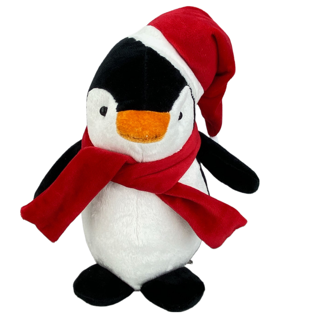 12" Christmas Plush Penguin in Black, Red and White