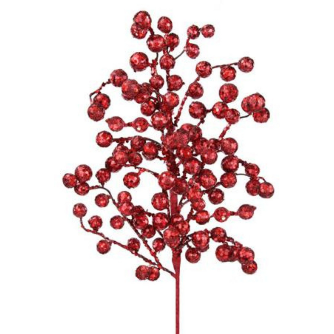 22" Red Glitter Berry Spray