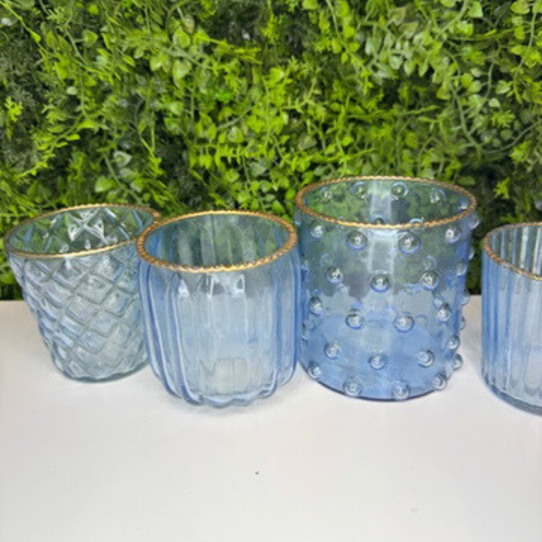 RAZ 3.5" Gold Rimmed Blue Glass Votives
