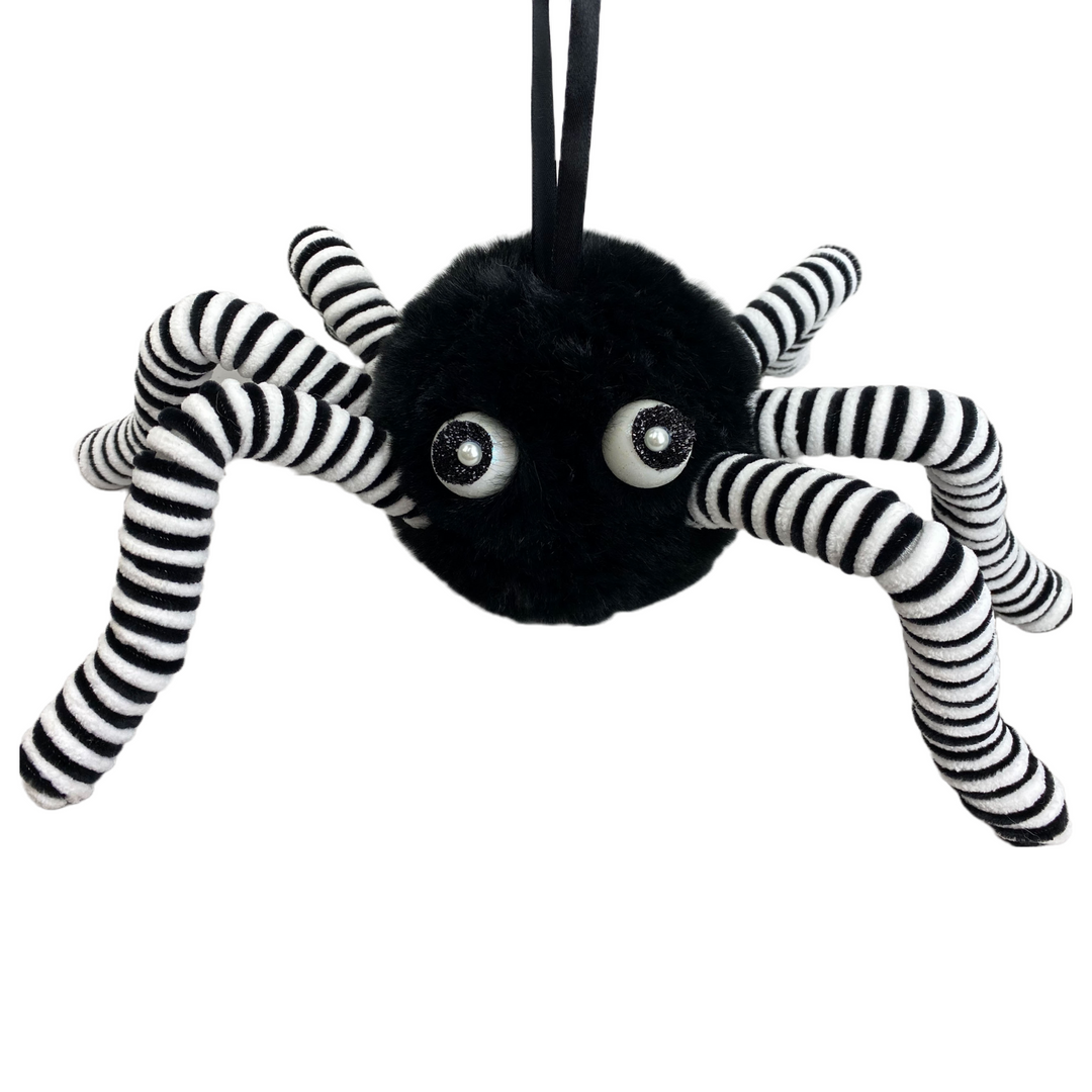 15" Wide Halloween Faux Wired Fur Spider in Black and White