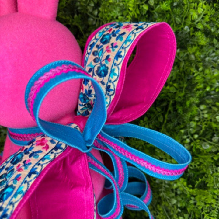 RAZ" Flocked Pink Bunny with Farrisilk Bow