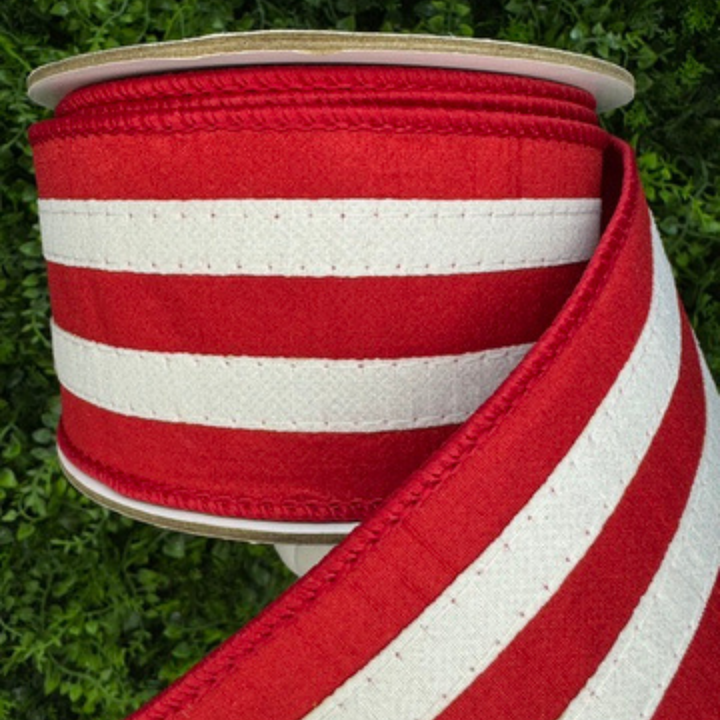 DC Exclusive Farrisilk 2.5" x 10 YD Red and White Classic Stripes Wired Ribbon