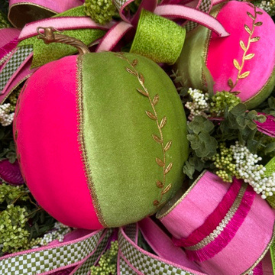 XL Hot Pink and Lime Green Pumpkin Wreath