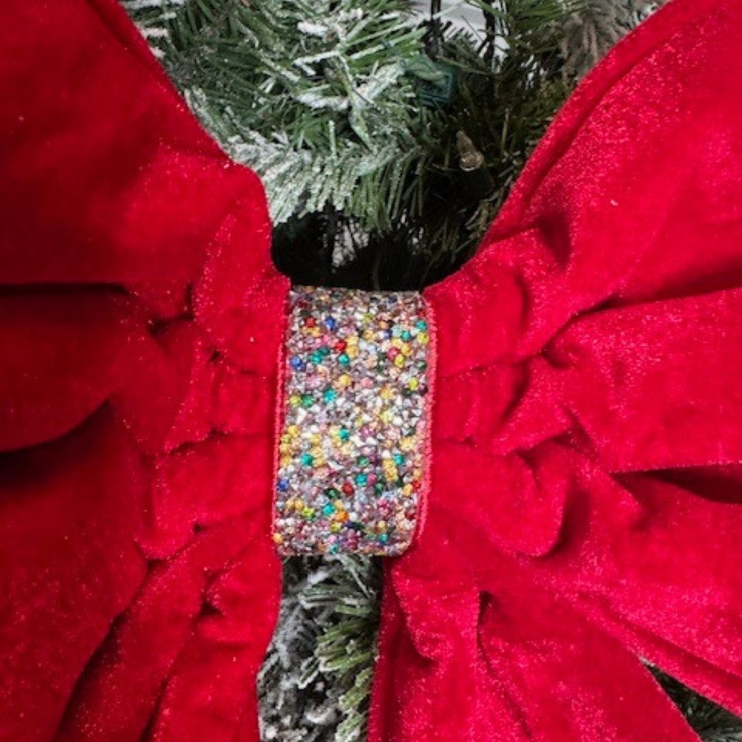 Farrisilk 11" x 9" Red and Gold Velvet Geode Bow