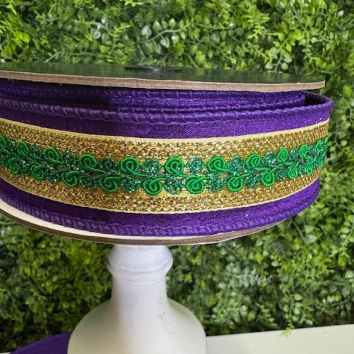 Farrisilk 1.5" X 10 YD Mardis Gras Scroll Wired Ribbon