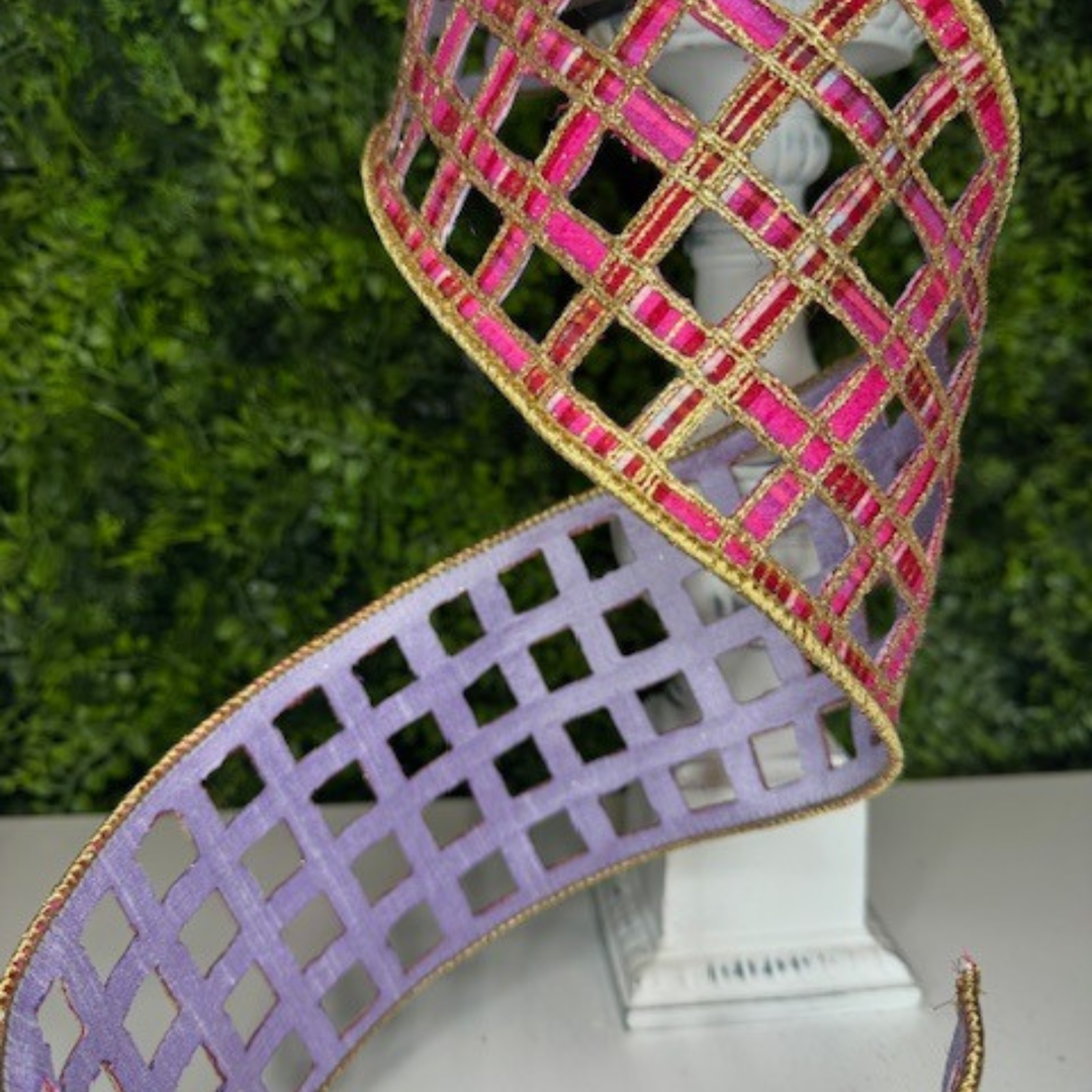 Exclusive Farrisilk 4" x 5 YD Pink and Lavender Window Plaid Wired Ribbon