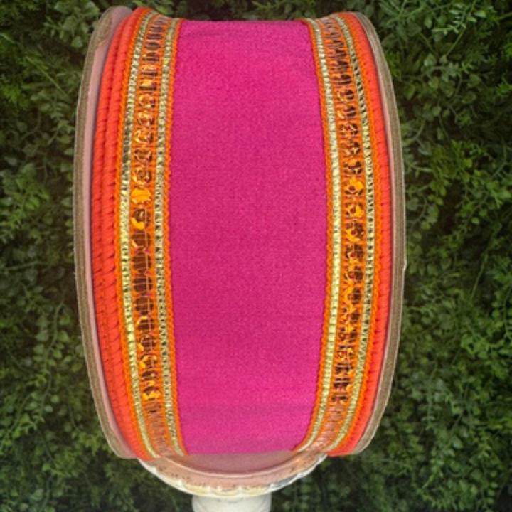 Farrisilk 2.5X 10 YD Orange and Hot Pink Twinkle Borders Wired Ribbon