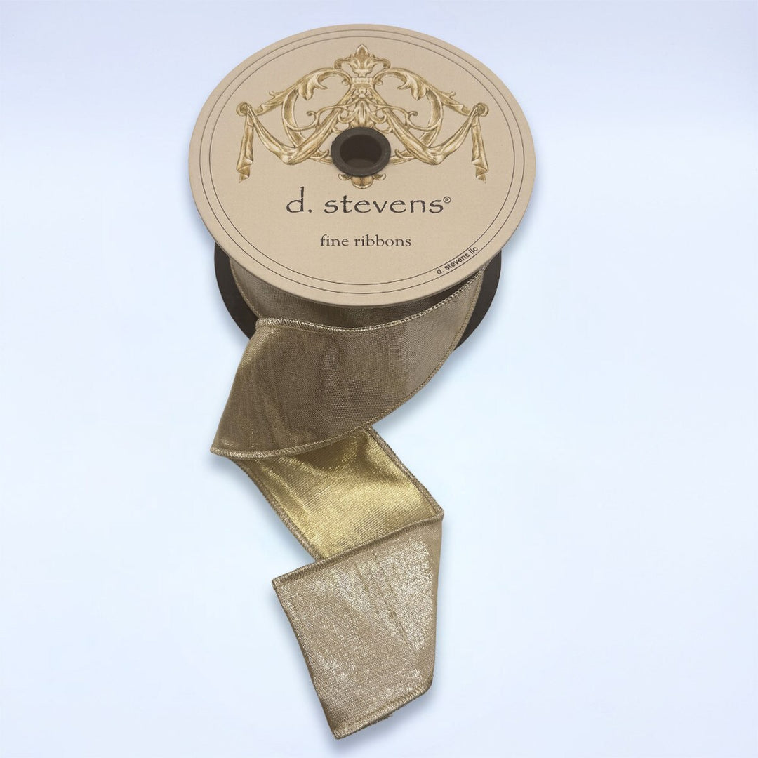 d. stevens 2.5 inch double sided metallic dupion wired ribbon in platinum gold and champagne gold for bows, wreaths and elegant décor.