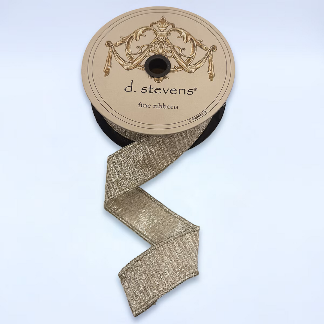 d. stevens 1.5 inch platinum pleated lame wired ribbon with metallic shimmer for luxury bows, wreaths, garlands and Christmas décor.