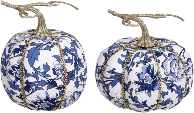 Mark Roberts 6-7" Blue and White Chinoiserie Pumpkins with rhinestone trim - set of 2