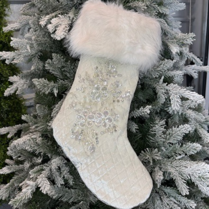 Direct Export 24.5" White Velvet Jewel Fur Stocking