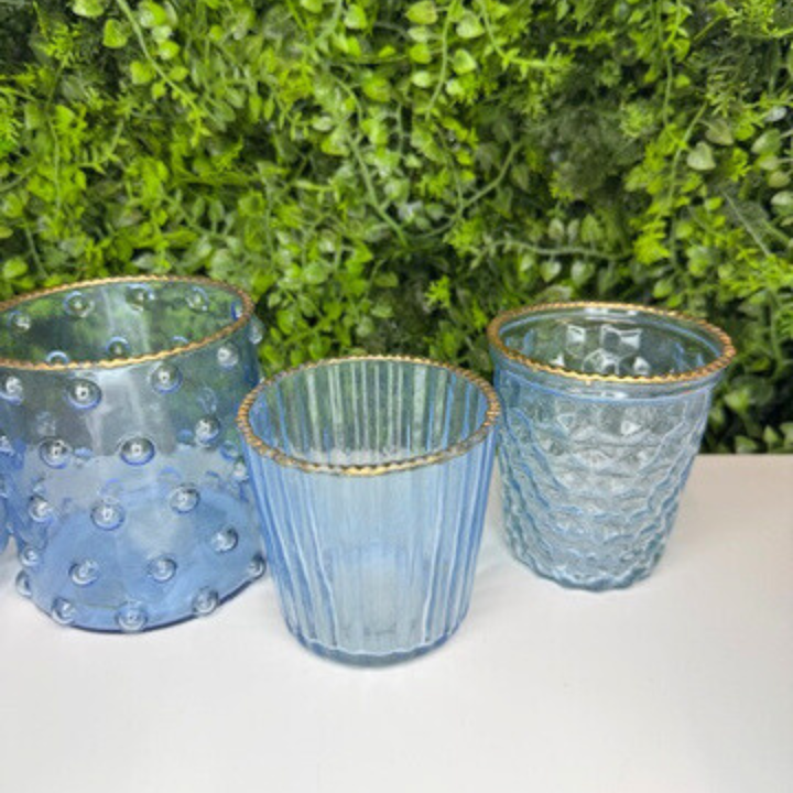 RAZ 3.5" Gold Rimmed Blue Glass Votives