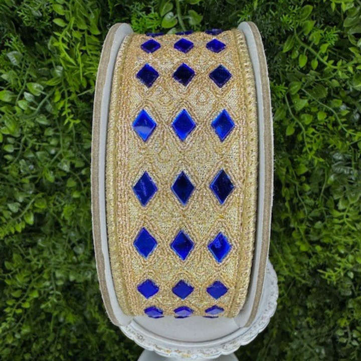 Farrisilk 1.5" x 5 YD Sapphire Blue and Gold Crystal Trim