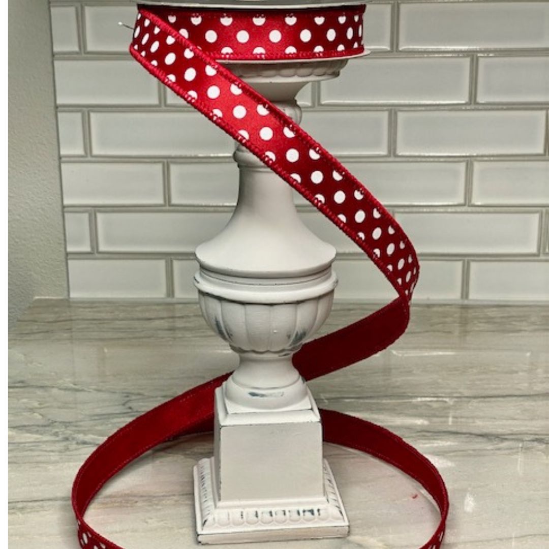 DC Exclusive - Farrisilk 1" X 10 YD Mini Dots in Red and White Wired Ribbon