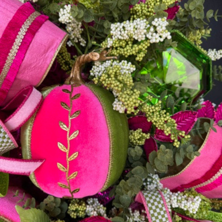 XL Hot Pink and Lime Green Pumpkin Wreath