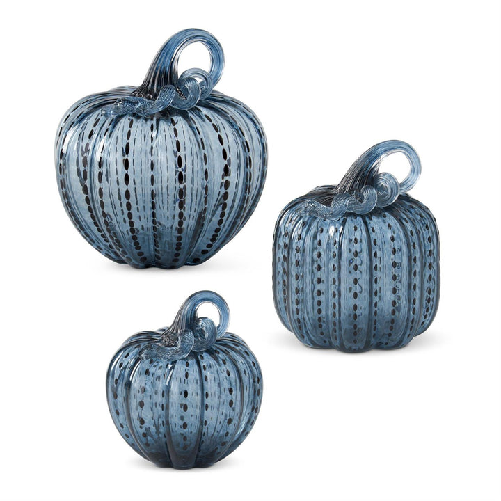 Set of 3 - Speckled Blue Glass Pumpkins