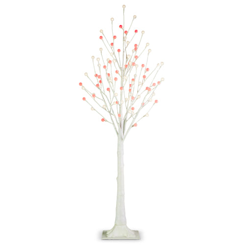 RAZ 4.5' White Glittered Lighted Christmas Tree in Red and White