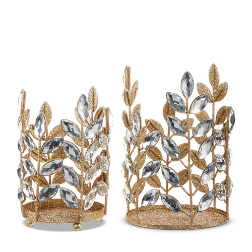 RAZ 7.5" Crystal Jeweled Candle Holders with Gold Glitter - set of 2