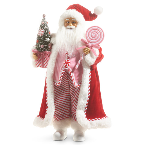 RAZ 18" Peppermint Swirl Santa in pink and red