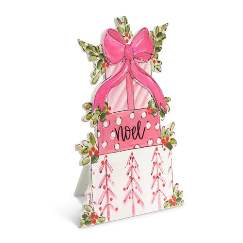 RAZ 21" Noel Pink Present Stack with Stand