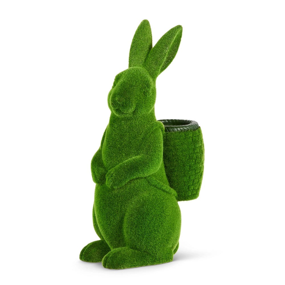Green moss rabbit-shaped planter on a white background