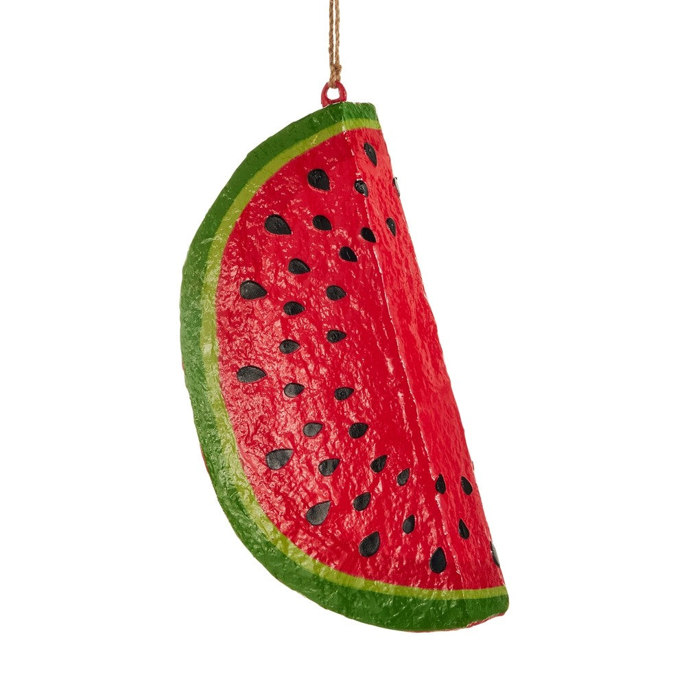 Decorative watermelon slice ornament on a white background