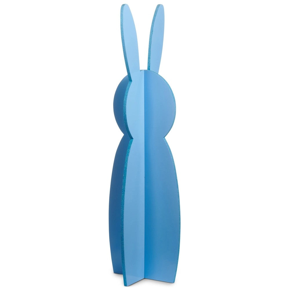 Blue rabbit-shaped object on a white background