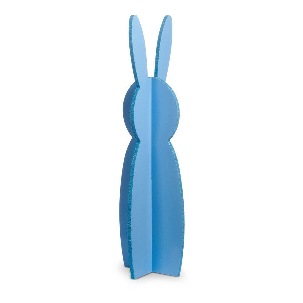Blue rabbit-shaped object on a white background
