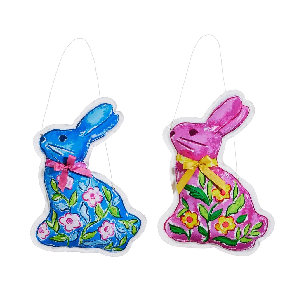 blue and pink burlap decorative bunny