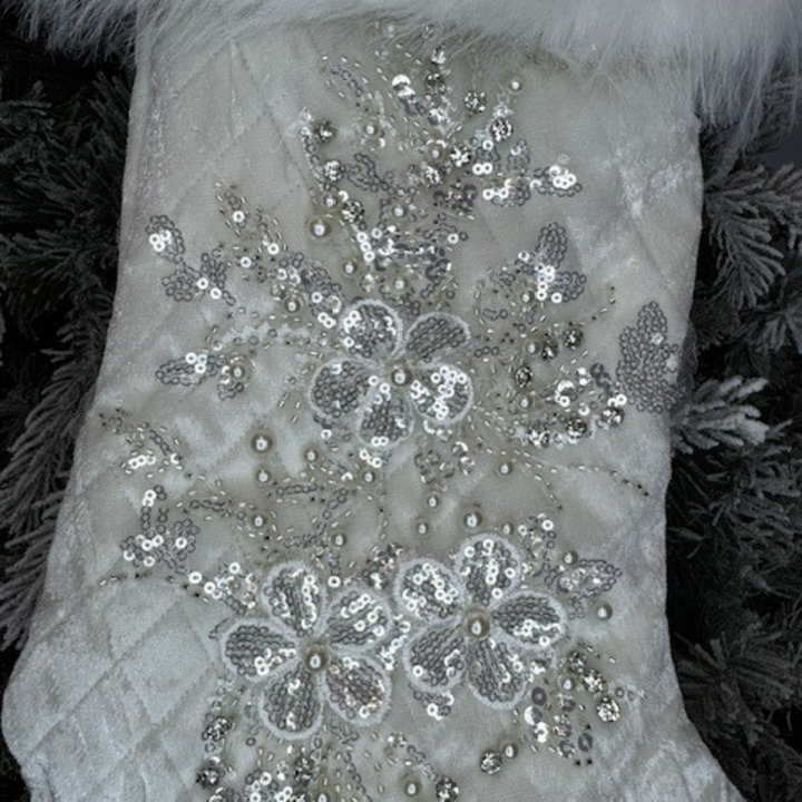 Direct Export 24.5" White Velvet Jewel Fur Stocking