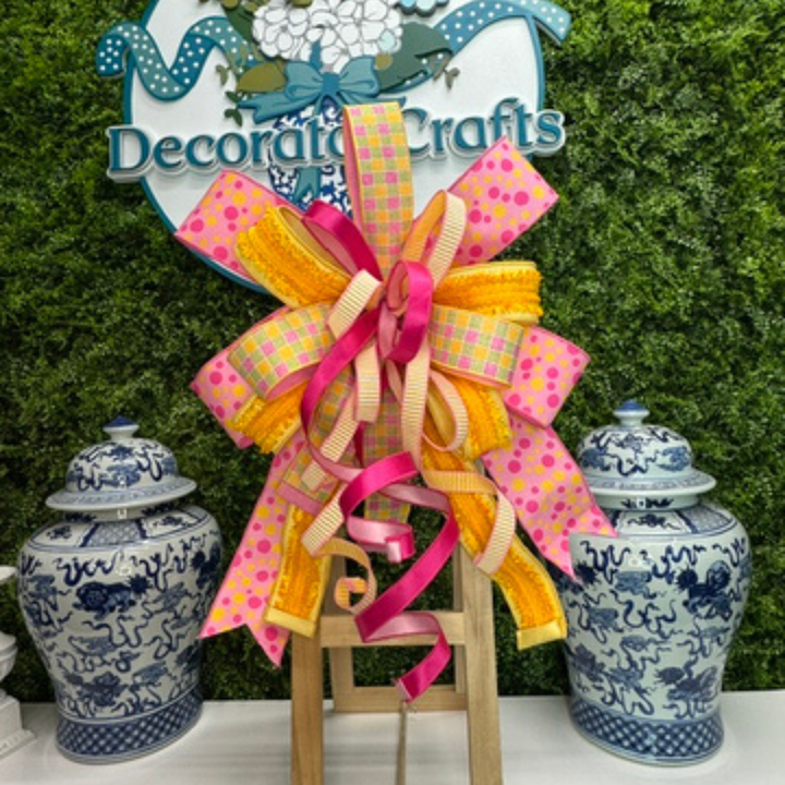 XL Pink and Yellow Bow and 4 coordinating smaller bows