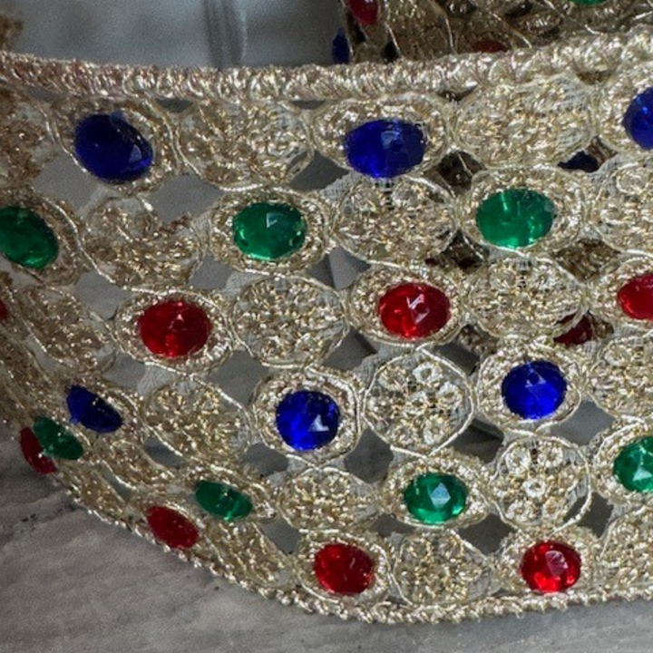 Farrisilk 4" x 5 YD Multi Gem Lace Wired Ribbon