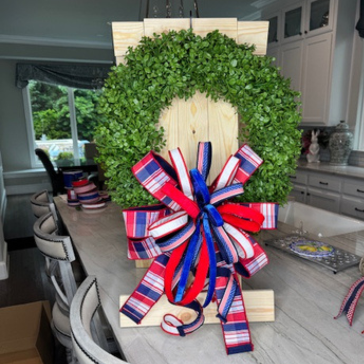 Patriotic Bow with or without Boxwood Wreath