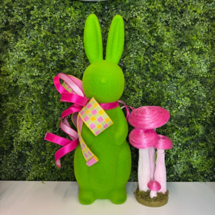 RAZ" Flocked Green Bunny with Farrisilk Bow