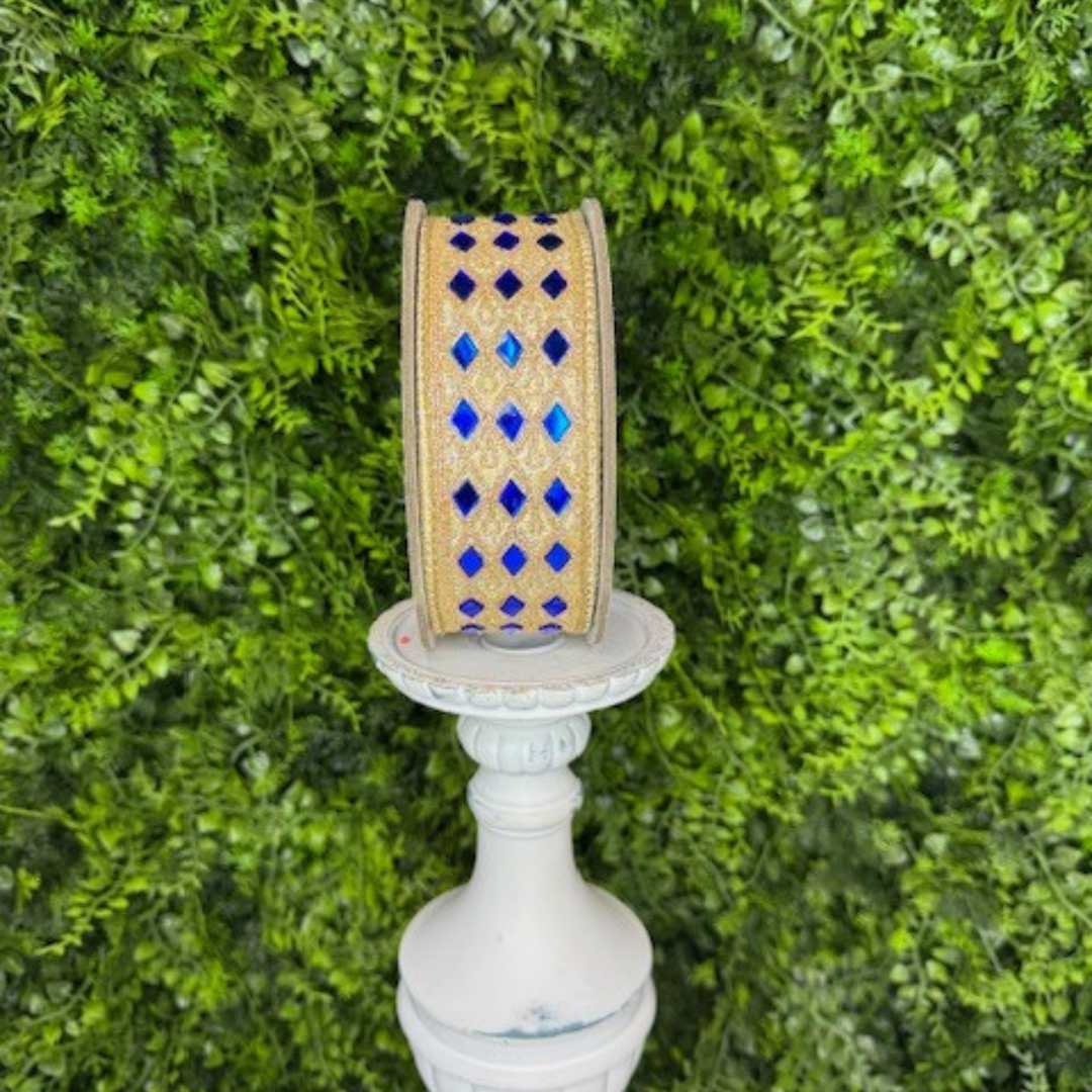 Farrisilk 1.5" x 5 YD Sapphire Blue and Gold Crystal Trim