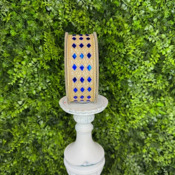 Farrisilk 1.5" x 5 YD Sapphire Blue and Gold Crystal Trim