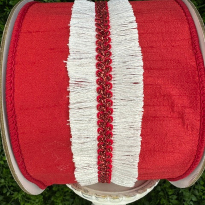 DC Exclusive Farrisilk 4" x 5 YD Red with White Velvety Fringe Wired Ribbon