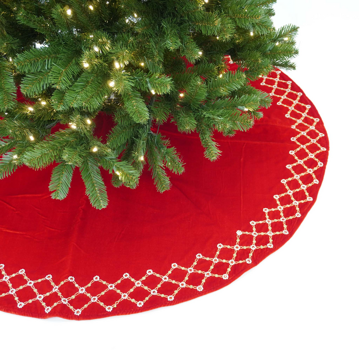 60" Farrisilk Red Floral Jewel Tree Skirt