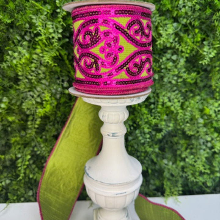 Premium designer Hot Pink and Lime Green glitter trim perfect for bow making.