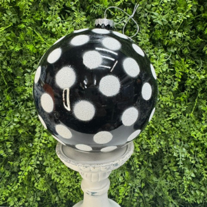 6" Plastic Black with White Glitter Dot Ornament