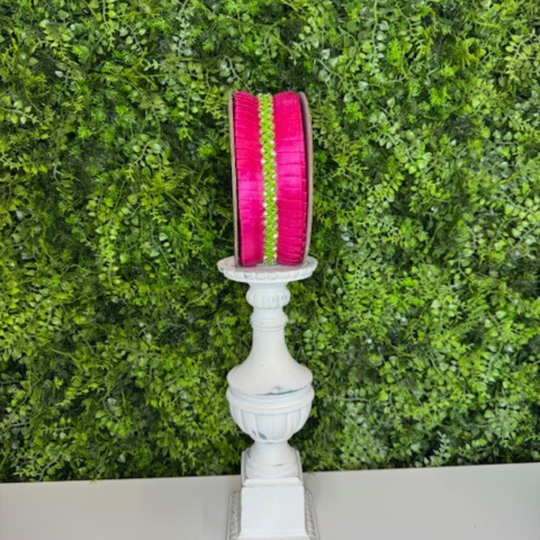 Exclusive Farrisilk 2" x 10 YD Celebration Sparkle Wired Ribbon in Hot Pink and Lime Green
