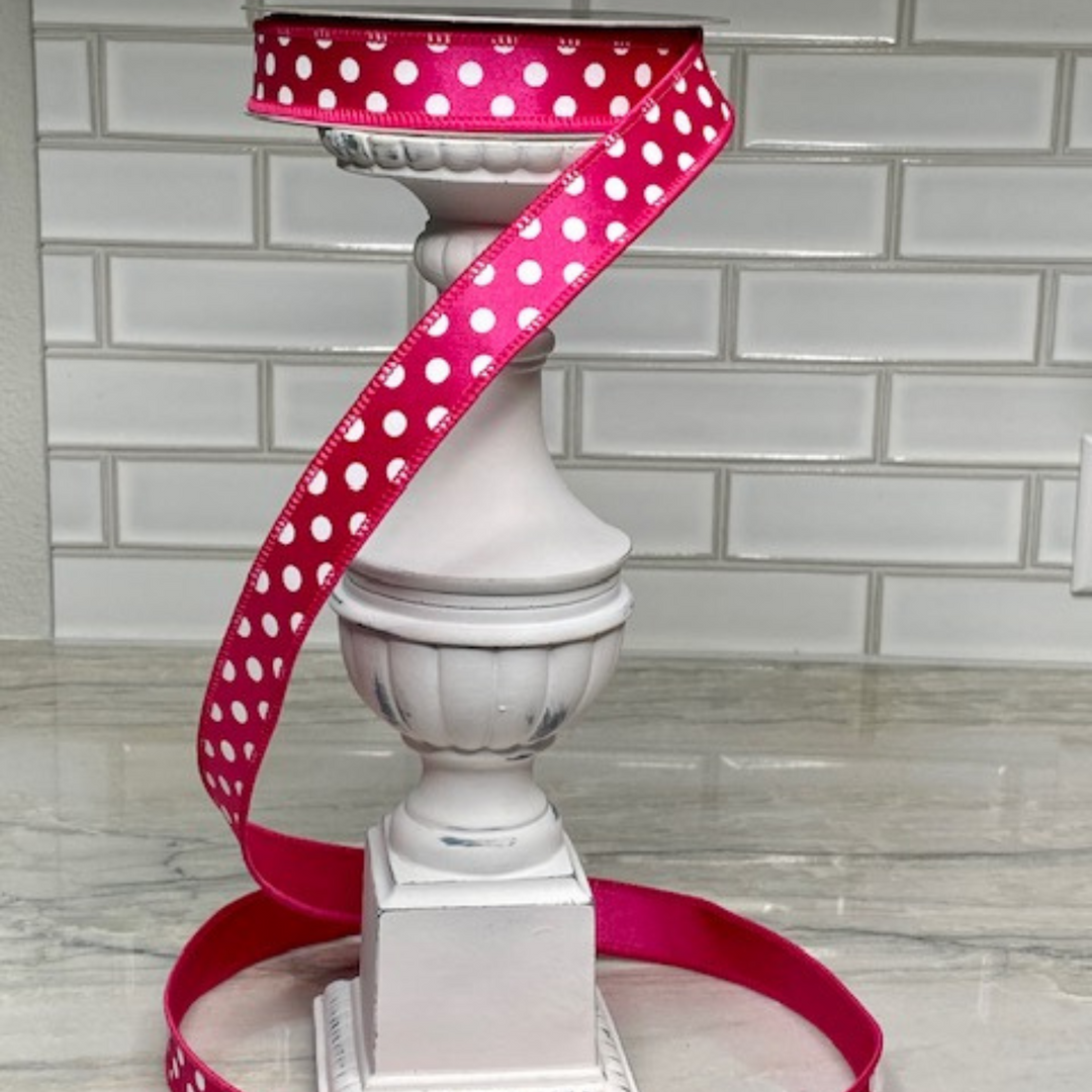 DC Exclusive - Farrisilk 1" X 10 YD Mini Dots in Hot Pink and White Wired Ribbon