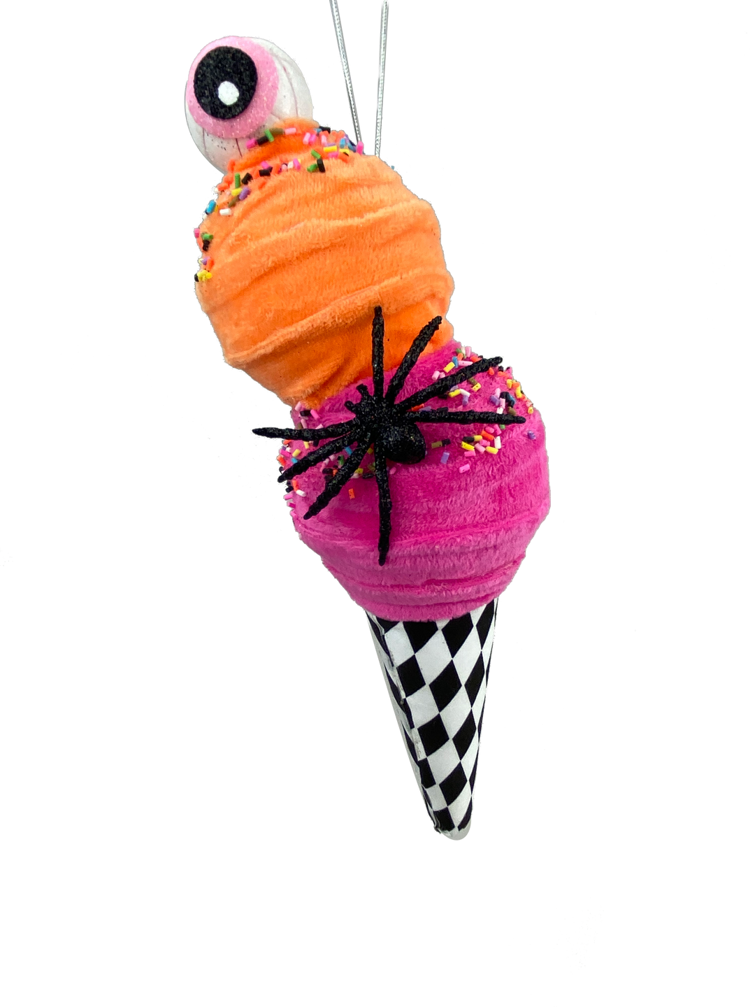 12" Halloween Ice Cream Cone in Orange and Hot Pink