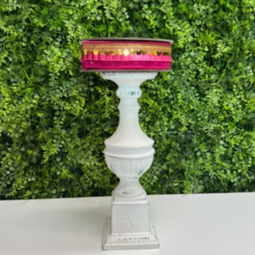 Exclusive Farrisilk Hot Pink pleated wired ribbon with Gold sequin trim on spool, luxury deisgner ribbon for wrath bows, floral arrangements, gift wrapping and diy decorating projects.