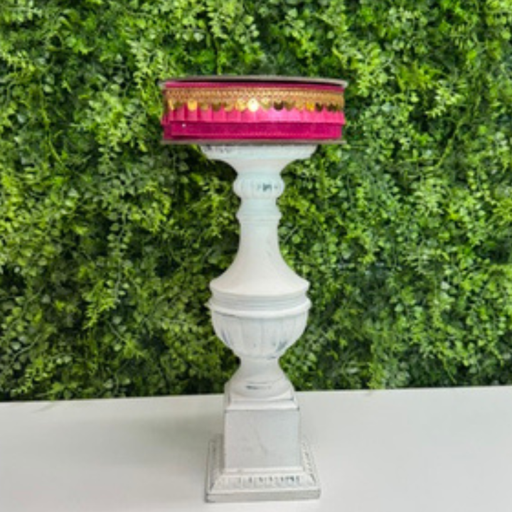 Exclusive Farrisilk Hot Pink pleated wired ribbon with Gold sequin trim on spool, luxury deisgner ribbon for wrath bows, floral arrangements, gift wrapping and diy decorating projects.