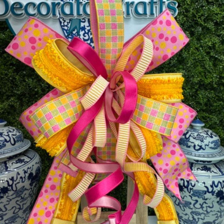 XL Pink and Yellow Bow and 4 coordinating smaller bows