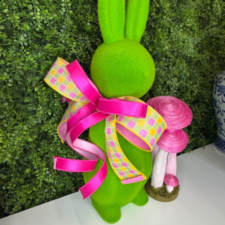 RAZ" Flocked Green Bunny with Farrisilk Bow