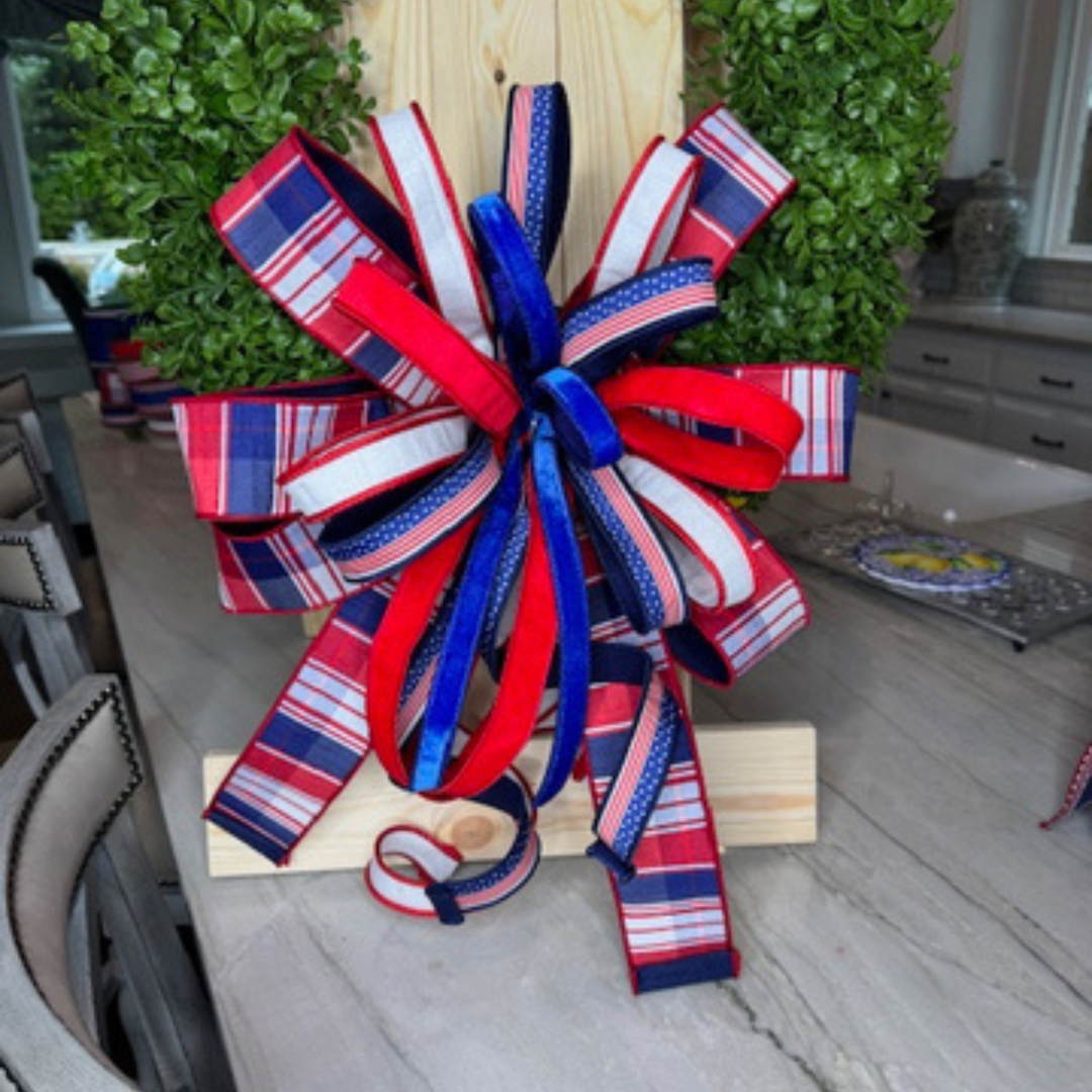 Patriotic Bow with or without Boxwood Wreath