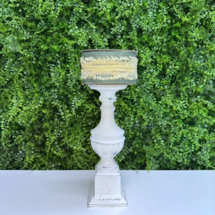 Exclusive Farrisilk Sage Green and Cream fringe wired ribbon with textured layered fringe detailings ideal for designer bows, wreaths, floral arrangements and elegant home decor projects